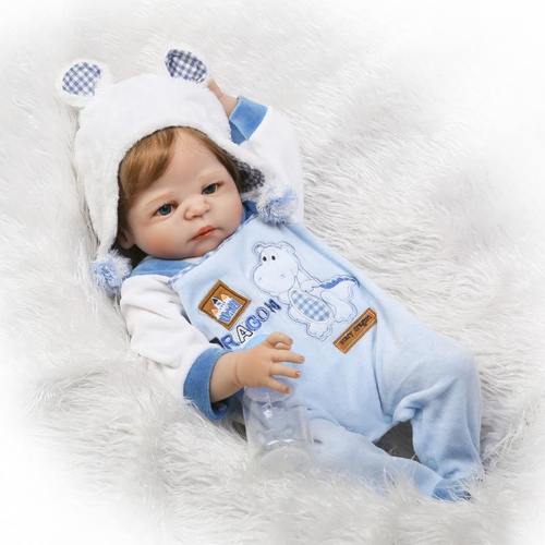 Boneca Bebe menino,2255cm Bebê Reborn de silicone original,Olhos abertos  reborn baby realista com genitales traje azul garrafa, chupeta silicone  sólido molinho corpo inteiro lavável,Loiro : : Brinquedos e  Jogos