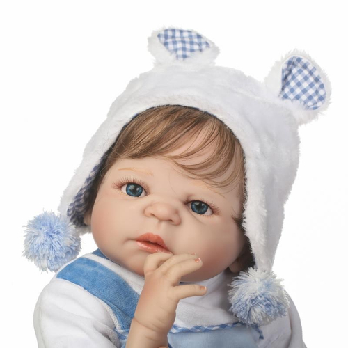 Bebe Reborn Menino 100% Silicone 55 Cm Olhos Azuis