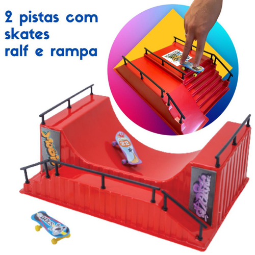 Pista Com Skate Dedo Half Rampa Corrimão Vermelha Glasslite