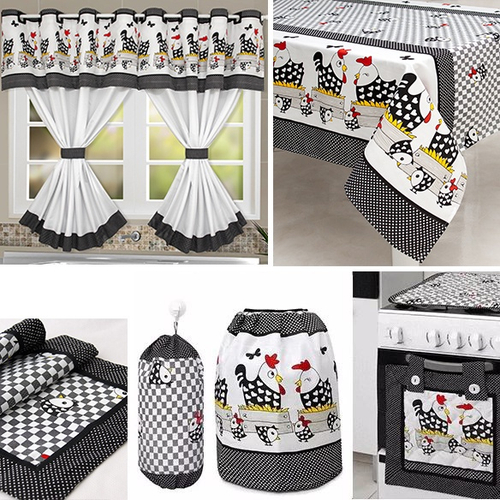 Kit Jogo de Cozinha Estampado Galinha Masterchef 11 Peças - Branco e Preto  - Realeza Enxovais - Kit Capas para Cozinha - Magazine Luiza