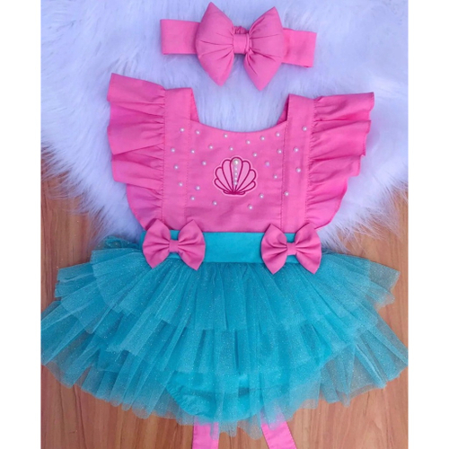 Roupa Fantasia Sereia Mesversario C Tiara Ariel Bebe Menina no Shoptime