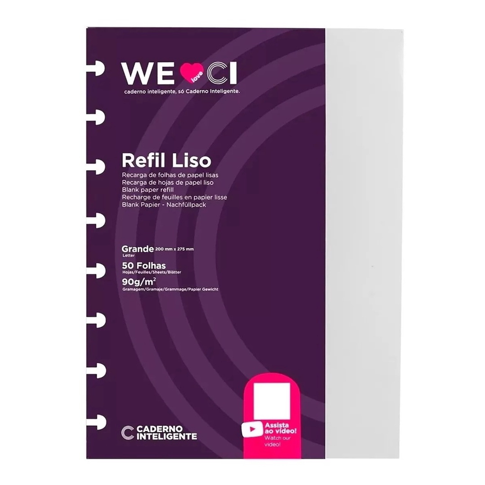 Refil Caderno Inteligente Liso Grande G C Folhas Submarino