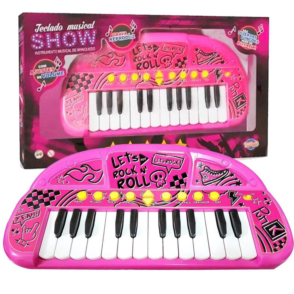 Teclado Infantil Eletrônico Rosa Show - Toyng em Promoção na