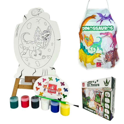 Kit Pintura Dinos com Cavaletes Tintas Telas Jogo Infantil