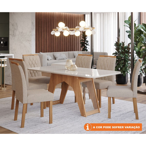 Conjunto de Mesa para Sala de Jantar Ana com 8 Cadeiras Alice-Cimol -  Savana / Offwhite / Joli no Shoptime