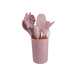 Kit Utencílios De Cozinha Silicone Com Suporte Rosa 12 Peças