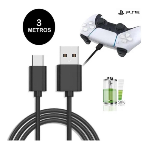 Cabo Carregador Controle Ps5 Xbox Series Usb-C 3 Metros em