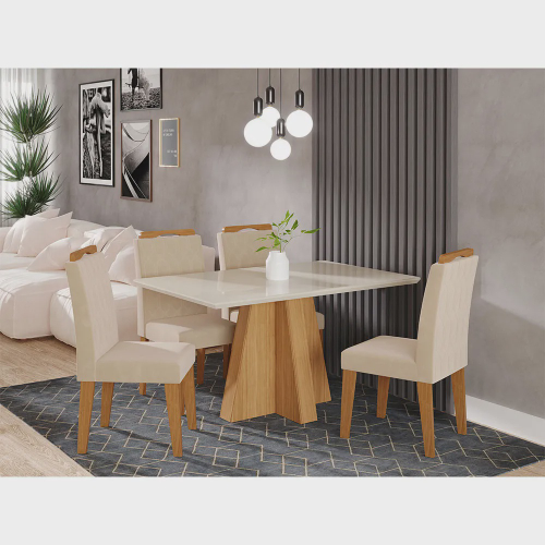 Conjunto de Mesa para Sala de Jantar Ana com 8 Cadeiras Alice-Cimol -  Savana / Offwhite / Joli no Shoptime