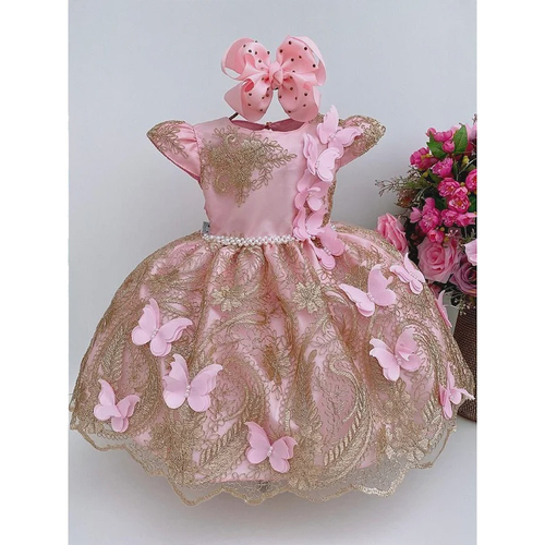 Vestido infantil rosa com 2024 dourado