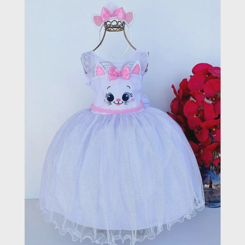 Vestido infantil tema Gata Marie rosa