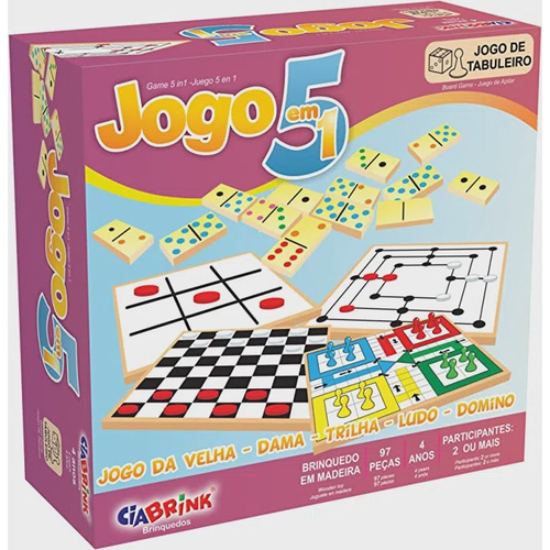 Jogo Educativo Dama Trilha Jogo da Velha Dominó Ludo 5 Em 1