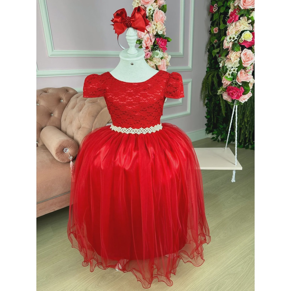 Vestido fashion vermelho longo infantil