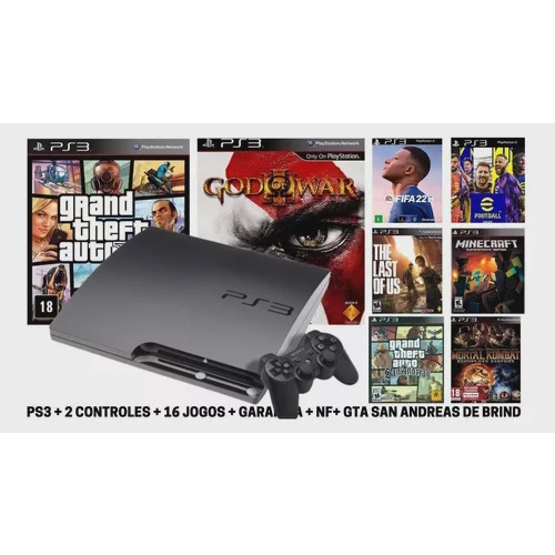 Console Playstation 3 Slim 120gb 2 Controles 5 Jogos - Usado