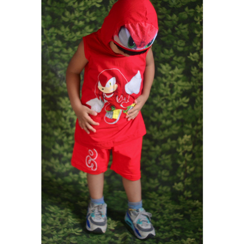 Conjunto Infantil Fantasia Knuckles Vermelha Amigo do Sonic