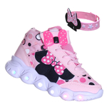 Tenis Botinha Com Luzinha Pisca Brilha Princesa Infantil Menina Rosa