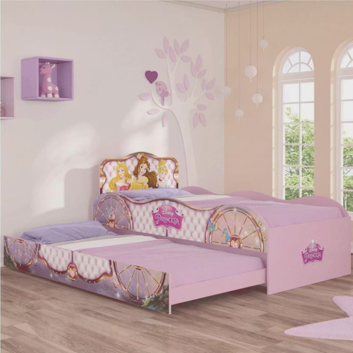 Jogo de Quarto Infantil Cama Princesas Disney Star com Dorsel e