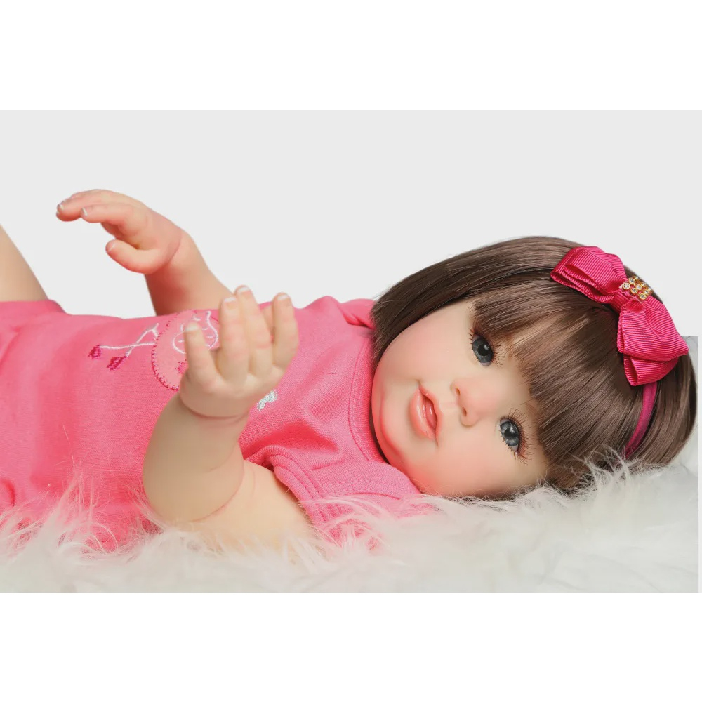 Boneca Bebe Reborn Castanha Rosa