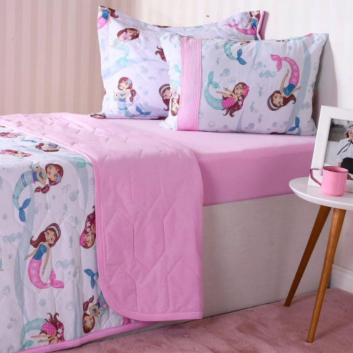 Kit Cobre Leito Infantil Solteiro Menina Estampado Coruja + Cortina + Jogo  De Cama