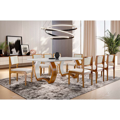 Conjunto de Mesa para Sala de Jantar Ana com 8 Cadeiras Alice-Cimol -  Savana / Offwhite / Joli no Shoptime