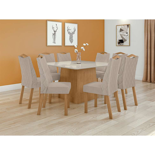 Conjunto de Mesa para Sala de Jantar Ana com 8 Cadeiras Alice-Cimol -  Savana / Offwhite / Joli no Shoptime