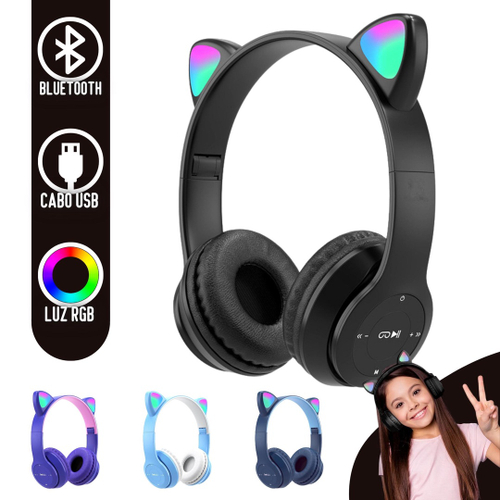 Fone Com Orelhinha De Gato Bluetooth Led Rgb