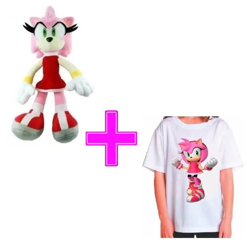 Boneco Pelúcia Sonic Azul Antialérgico + Camiseta Infantil