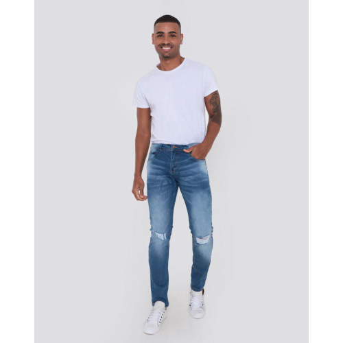 Calça Jeans Masculina Gangster Skinny Destroyed Azul