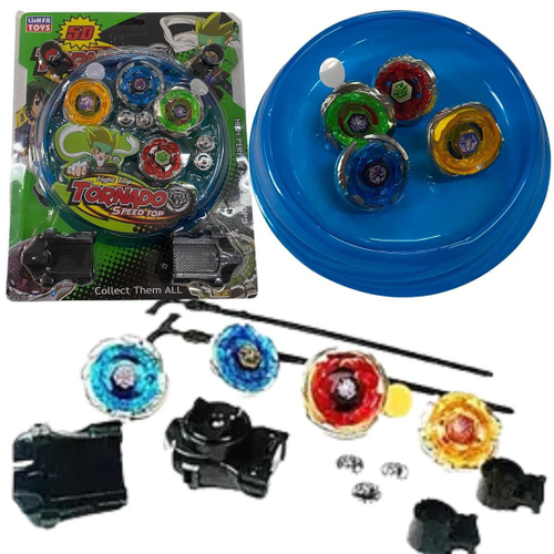 Beyblade Peão Tornado Compativel Arena Azul C/ 4 Peões