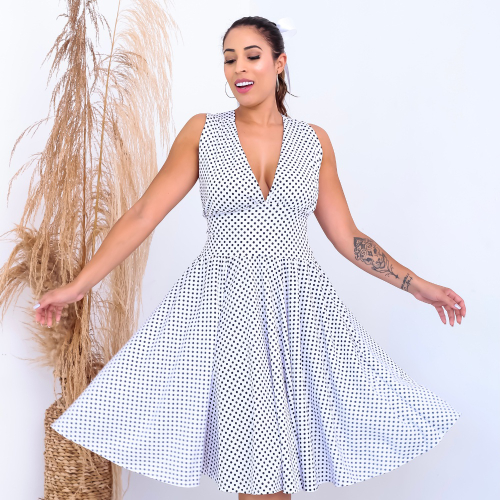 Fantasia Vestido Anos 60 E 80 Midi De Bolinha Po Retro Vintage