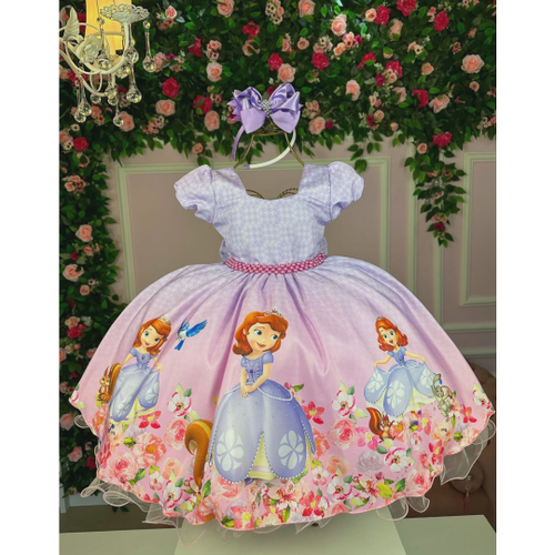 Vestido Princesa Sofia luxo aniversario temático com saiote tule