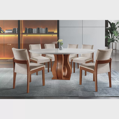 Conjunto Sala de Jantar Mesa Safira 180cm 6 Cadeiras Rufato com Vidro