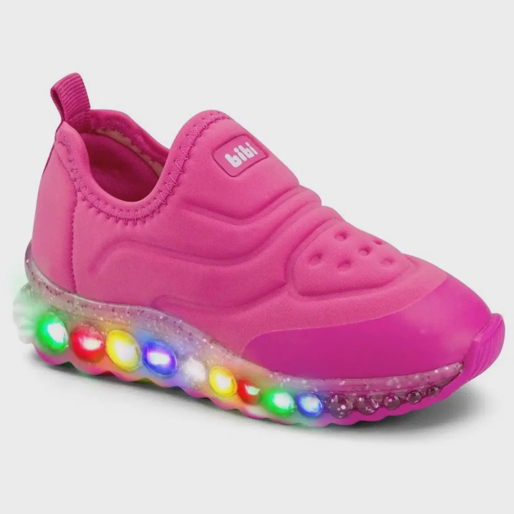 Tenis Infantil Menina Bibi Pink com Led Colorido Slip On na