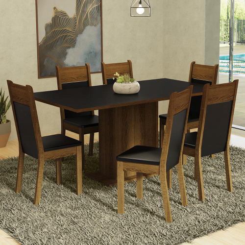 Conjunto Sala de Jantar Madesa Daniela Mesa Tampo de Madeira com 6 Cadeiras  Rustic/Crema/Imperial