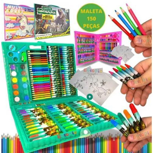 Estojo Completo De Pintura Infantil Com 150 Peças + 30 Desenhos