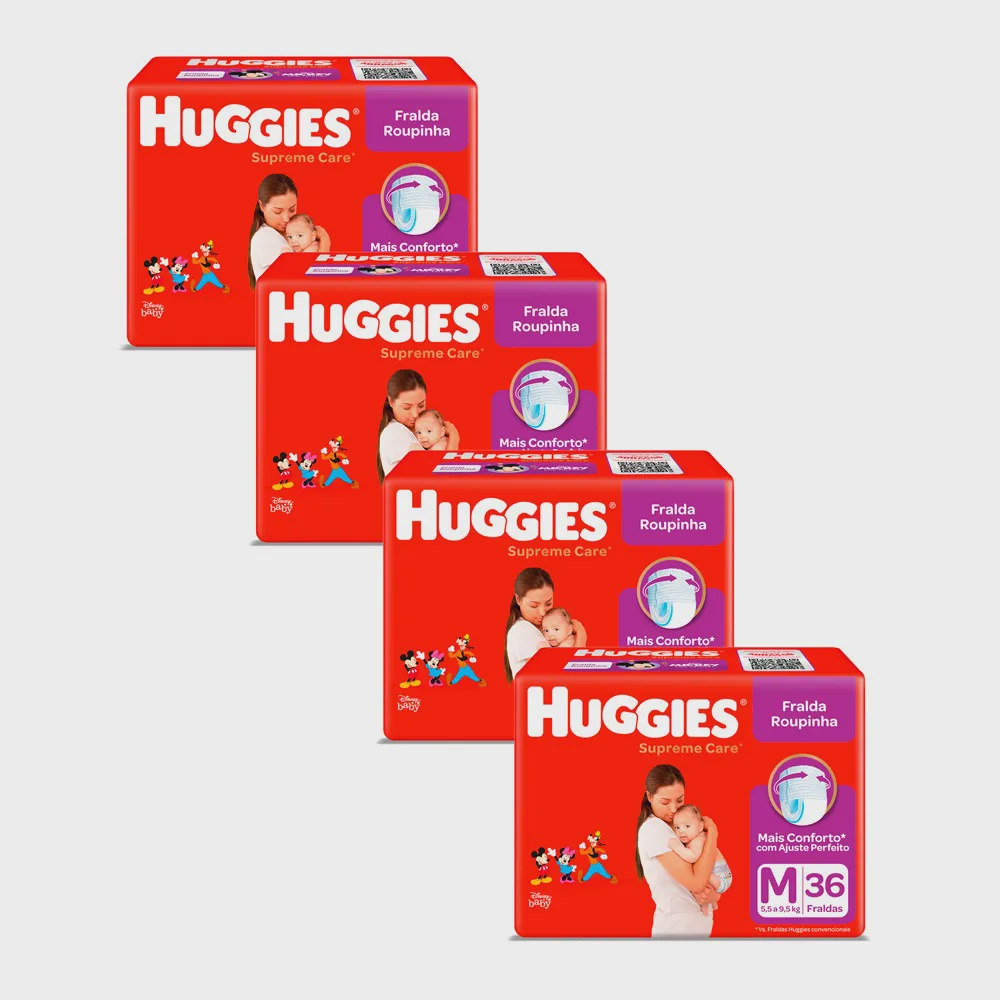 Kit 4 Fralda Roupinha Huggies Supreme Care Tamanho M Pacote Mega 36 ...