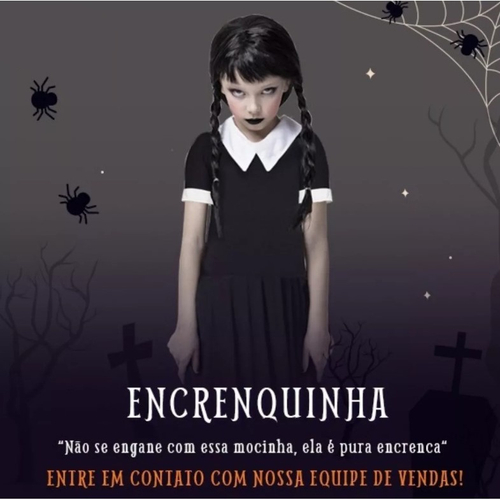 Fantasia Infantil Menina Wandinha Halloween/ Dia Das Criança