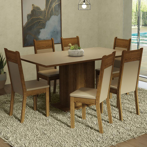 Conjunto Sala de Jantar Madesa Daniela Mesa Tampo de Madeira com 6 Cadeiras  Rustic/Crema/Imperial