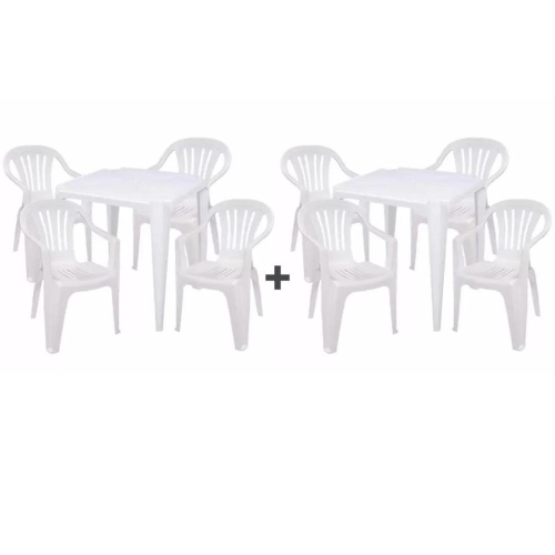 Conjunto de 1 Mesa com 4 Cadeiras sem Braço Branco Gelo REI DO PLÁSTICO