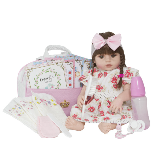 Boneca Bebê Reborn Realista 100% Silicone 20 Itens Com Bolsa