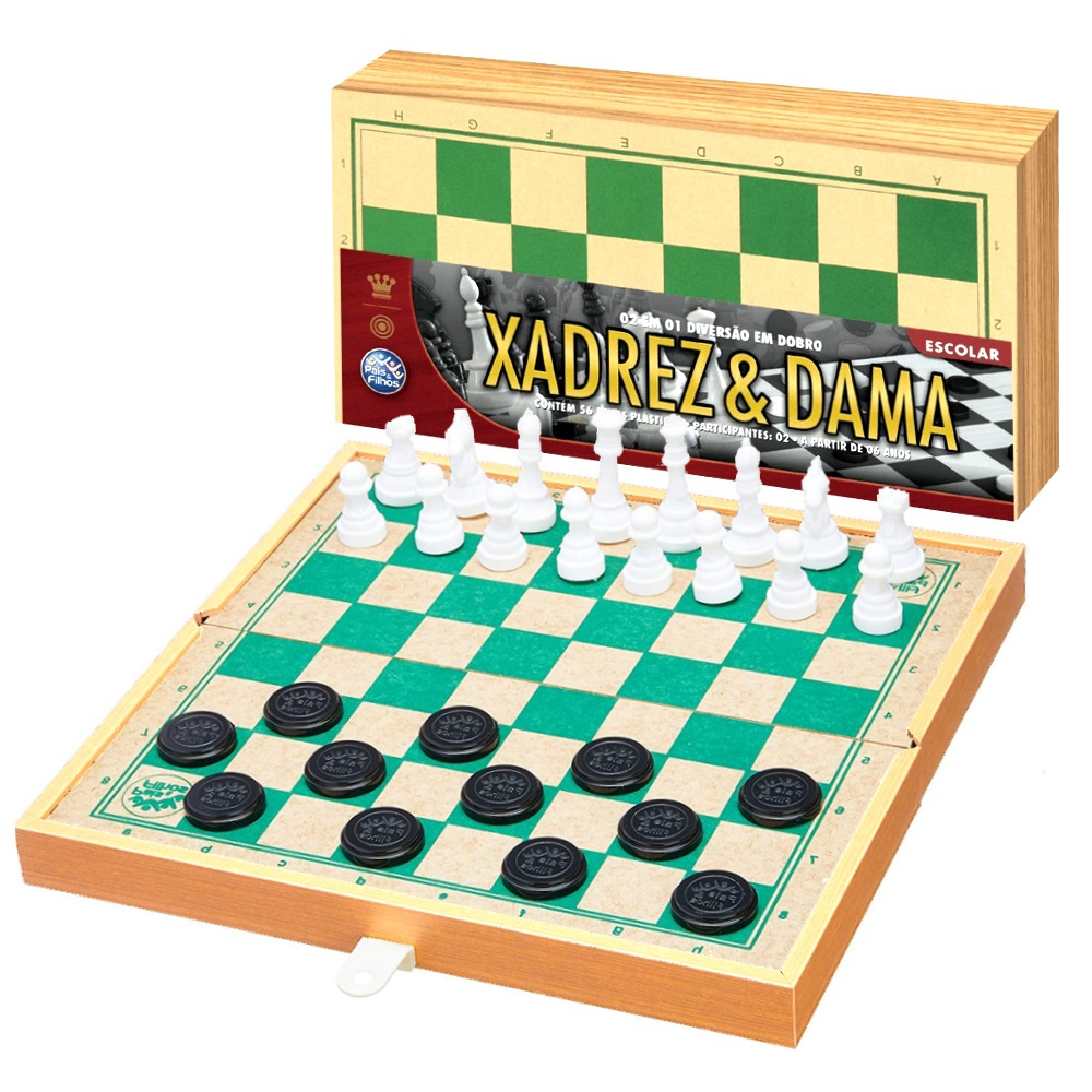 Xadrez E Dama Jogo Com Tabuleiro Em Madeira 30x30 Oficial