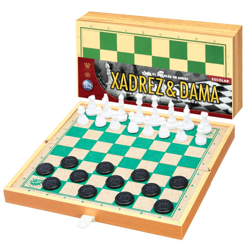 Jogo de xadrez e dama madeira