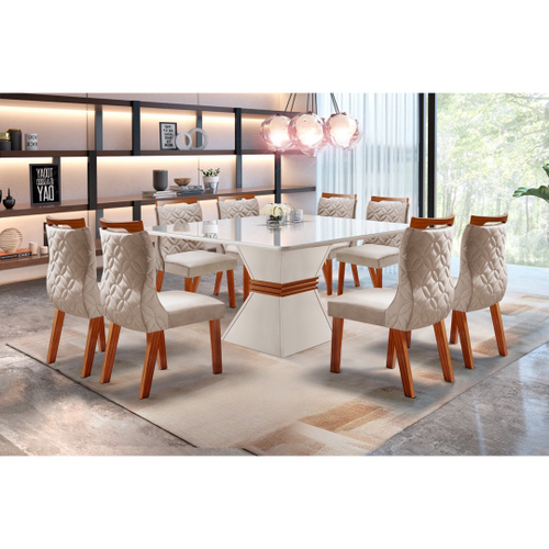 Conjunto Sala De Jantar Nápoles Tampo Vidro/MDF com 8 Cadeiras Luísa Smart  Plus Cel Móveis