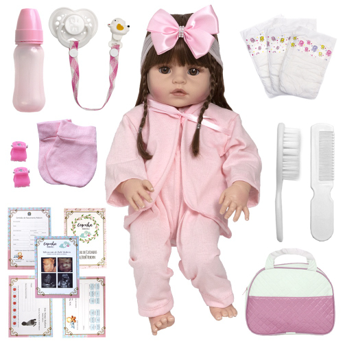 Bebe Reborn Boneca Realista Silicone Barata Enxoval 20 Itens