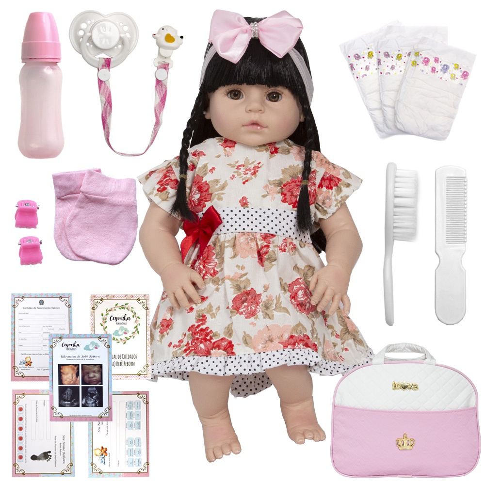 Boneca Bebe Reborn Realista 100% silicone 50cm Pode Dar Banho no Shoptime