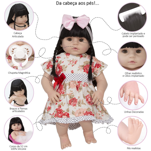 Bebê Reborn Realista Silicone, Boneca Banho Realista, Morena em Promoção na  Americanas