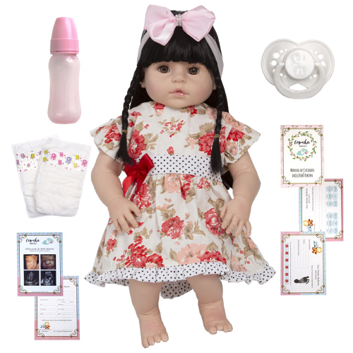 Boneca Bebe Reborn Morena Toda de Silicone Itens Enxoval