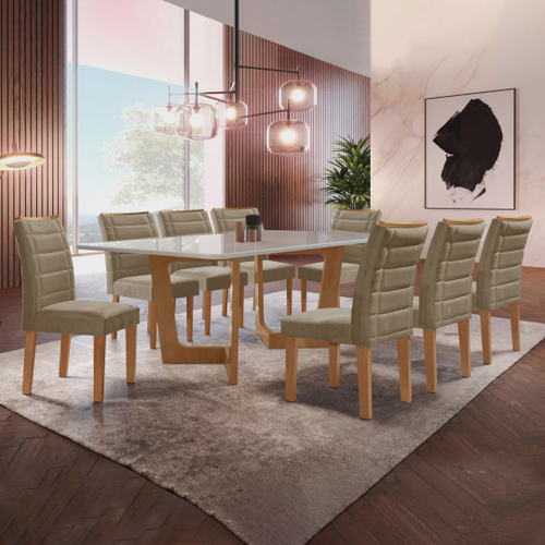 Conjunto de Mesa para Sala de Jantar Ana com 8 Cadeiras Alice-Cimol -  Savana / Offwhite / Joli no Shoptime