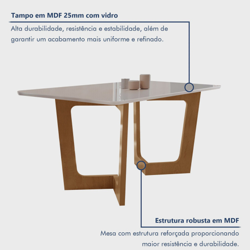 Conjunto Sala De Jantar Nápoles Tampo Vidro/MDF com 8 Cadeiras Luísa Smart  Plus Cel Móveis