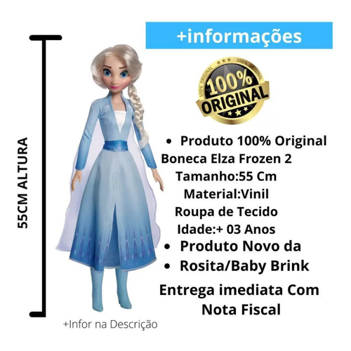 Boneca Elsa Frozen 2 Disney Gigante Grande 55 Cm - Alfabay - Cubo