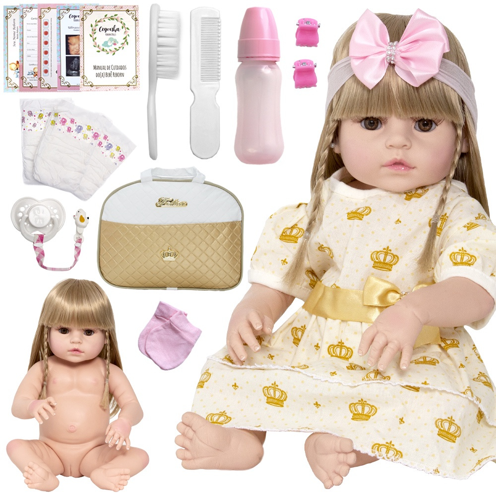 Boneca Bebe Reborn Silicone Menina Realista com Acessórios - Chic